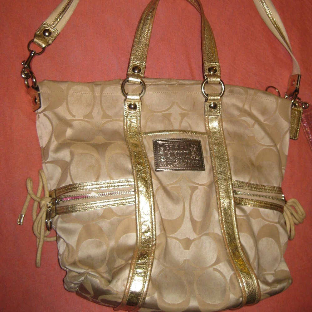 Gold and Khaki Coach Poppy Purse